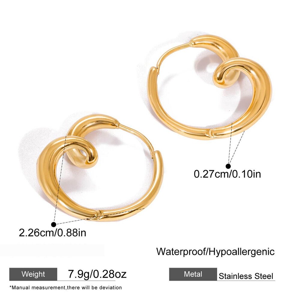 1 Pair Stylish Heart Stainless Steel Waterproof Gold Color Women's Hoop Earrings Picture2