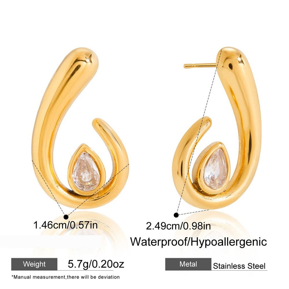 1 Pair Gorgeouos Droplet Stainless Steel Waterproof Gold Color Zircon Women's Stud Earrings Picture2