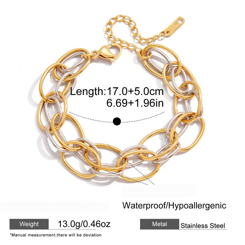 1 Piece Simple Circle Mixed Gold Color And Silver Colors Stainless Steel Waterproof Women's Chain Bracelets Picture2