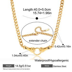Collana A Catena Da Donna In Zircone Color Oro Impermeabile In Acciaio Inossidabile Con Mani Di Lusso, 1 Pezzo h5 Immagine2
