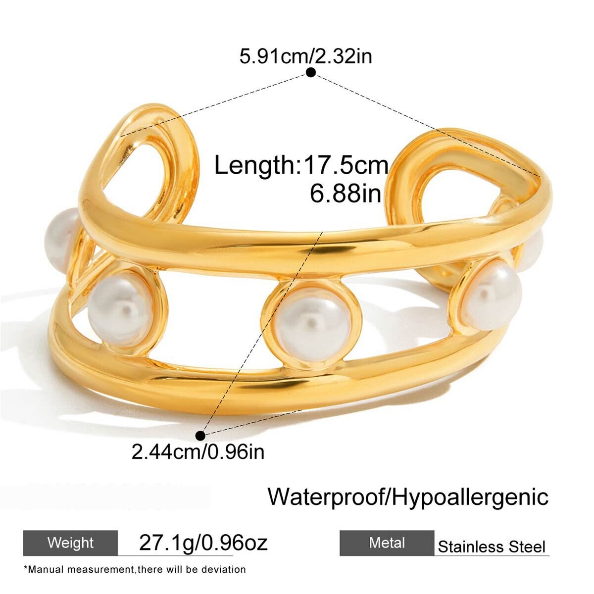 1 Piece Elegant Double Lines Stainless Steel Waterproof Gold Color Women's Cuff Bracelets Picture2