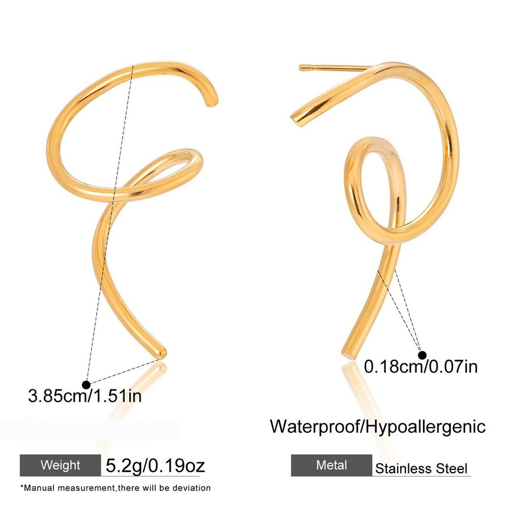 1 Pair Modern Curve Stainless Steel Waterproof Gold Color Women's Stud Earrings Picture2