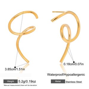 1 Pair Modern Curve Stainless Steel Waterproof Gold Color Women's Stud Earrings h5 Picture2
