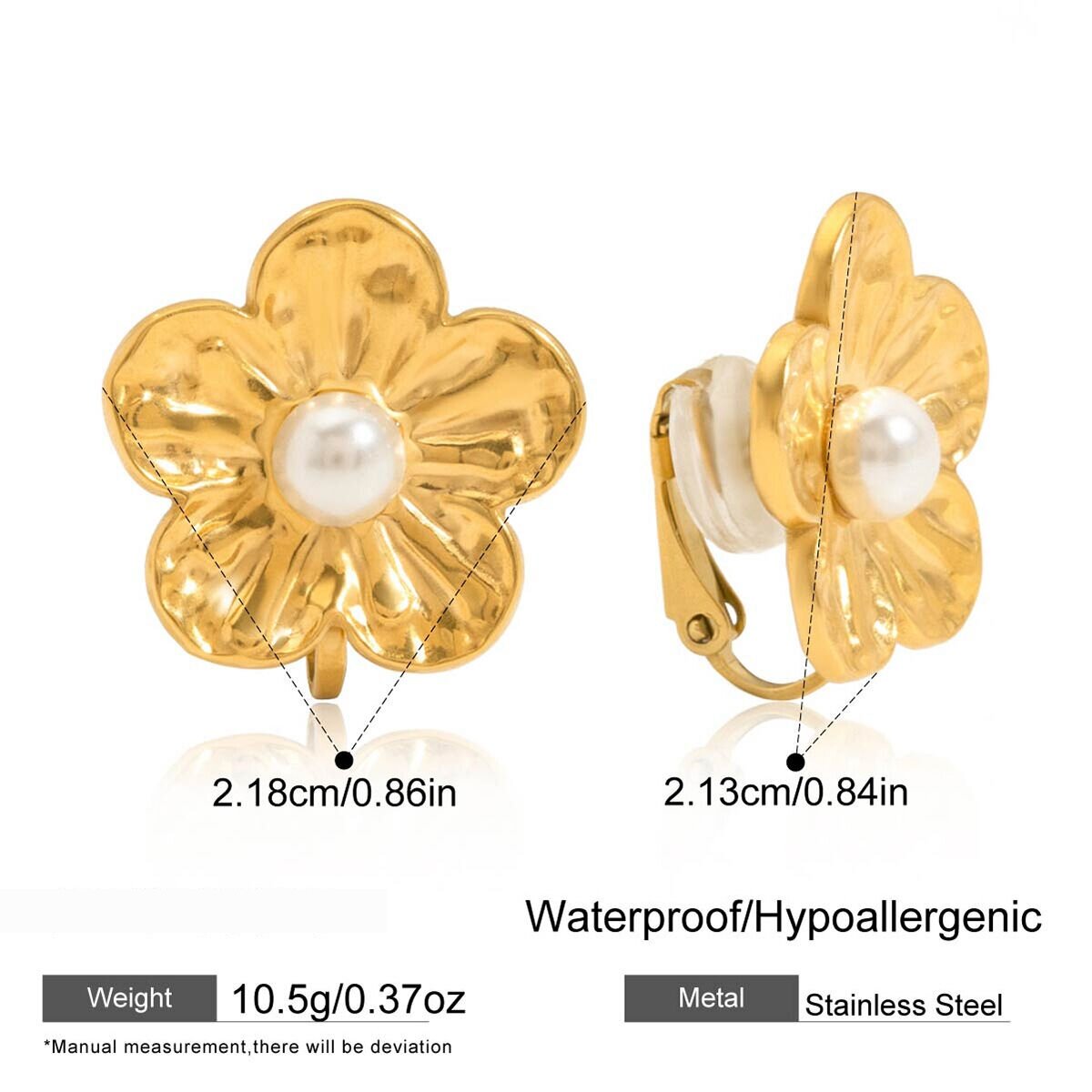 1 Paar Romantische, Wasserfeste Clip-Ohrringe Aus Edelstahl In Goldfarbe Mit Blumenmuster Für Damen. h5 Bild2