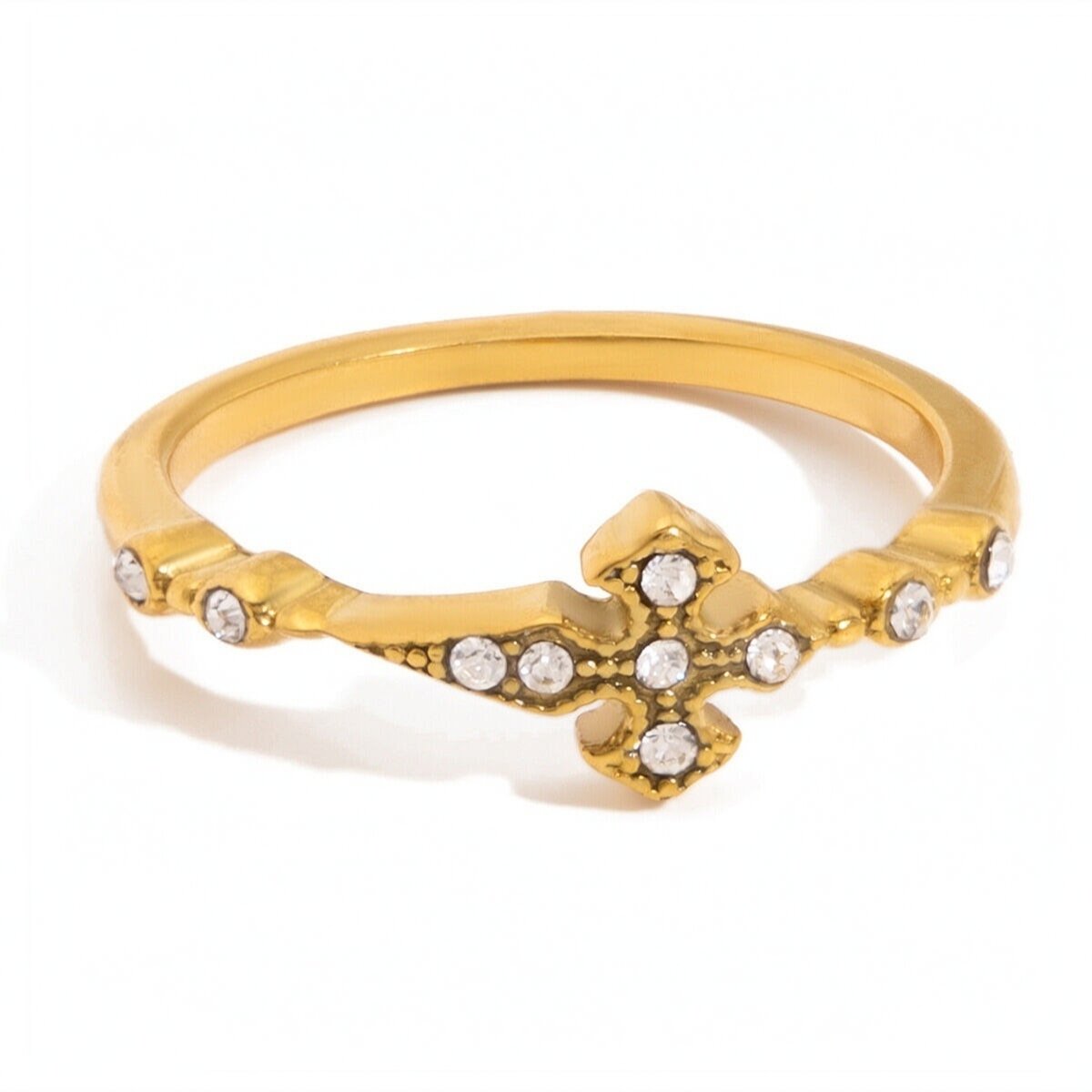 1 Piece Glamorous Cross Stainless Steel Waterproof Gold Color Statement Rings h5 