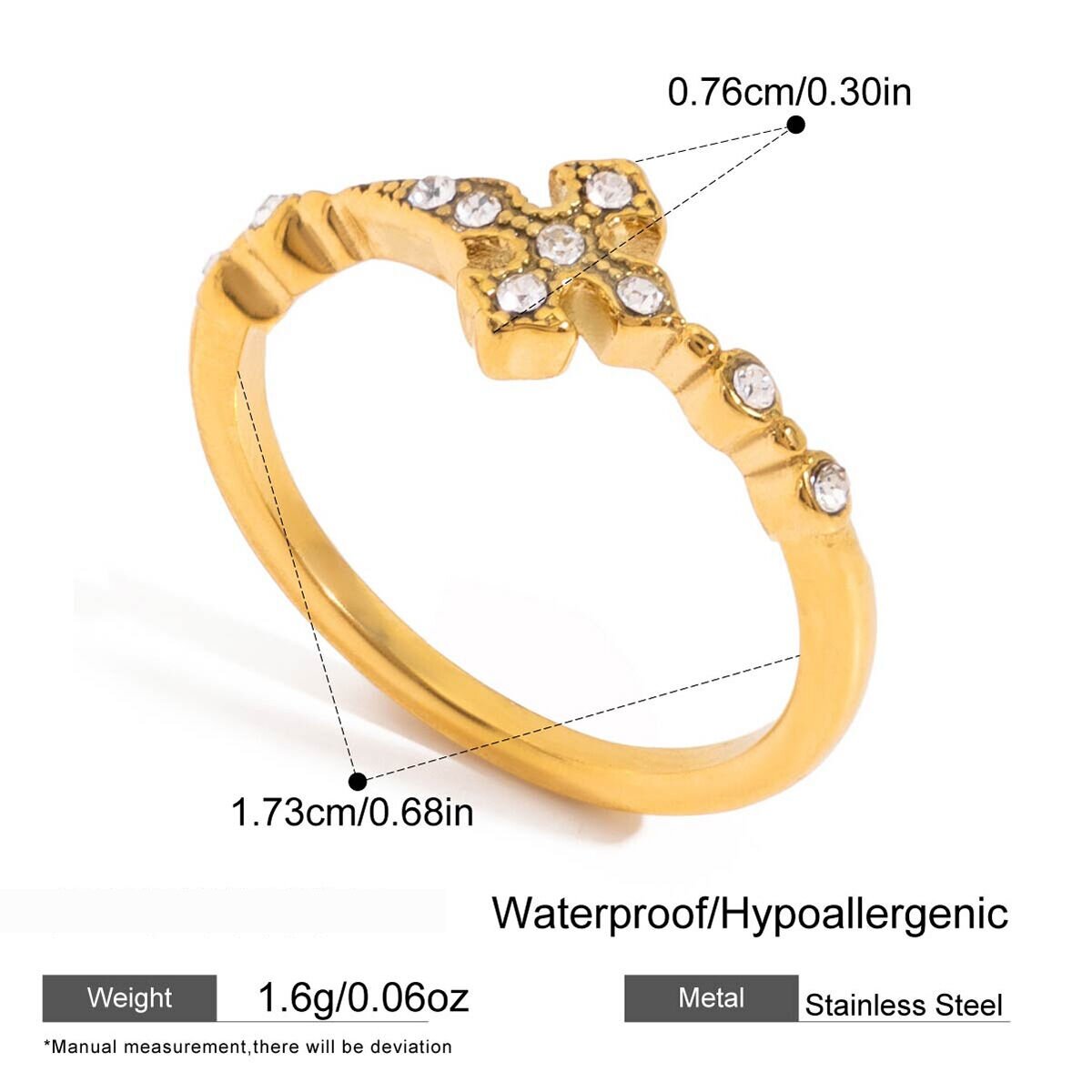 1 Piece Glamorous Cross Stainless Steel Waterproof Gold Color Statement Rings h5 Picture2