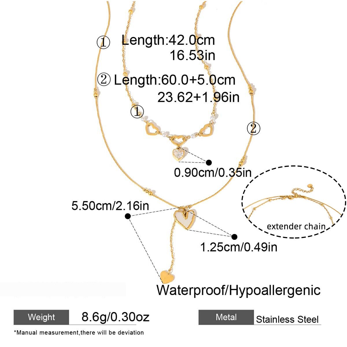 1 Piece Delicate Sweet Heart Stainless Steel Waterproof Gold Color Zircon Women's Layered Necklaces Picture2