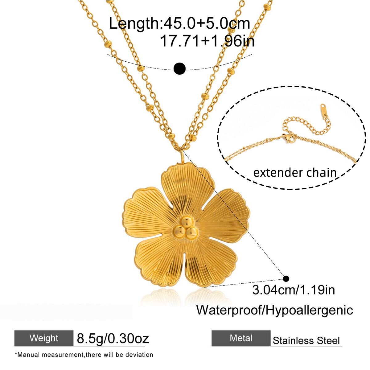 Romantic Flower Stainless Steel Waterproof Gold Color Women's Jewelry Sets 