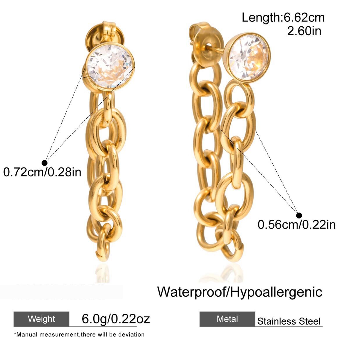 1 Pair Classic Chain Stainless Steel Waterproof Gold Color Zircon Women's Dangle Earrings h5 Picture2