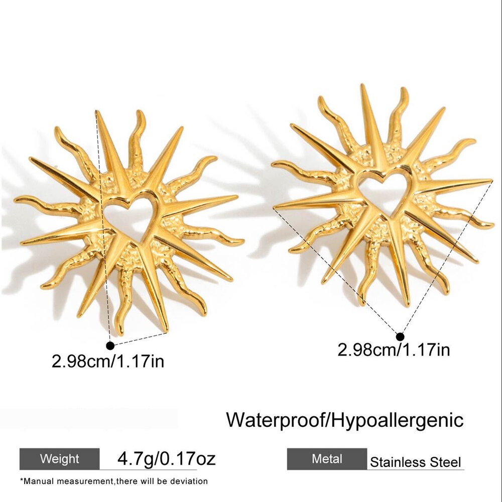 1 Pair Sun Hollowed-Out Stainless Steel Waterproof Gold Color Women's Stud Earrings Picture2