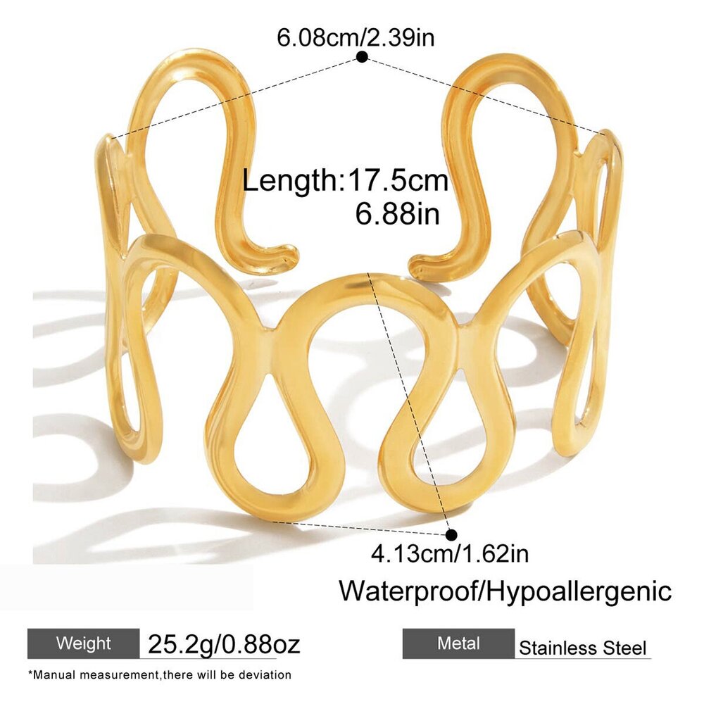 Pulseras De Acero Inoxidable Con Líneas Onduladas Clásicas Para Mujer, Resistentes Al Agua, Color Dorado, 1 Unidad Imagen2