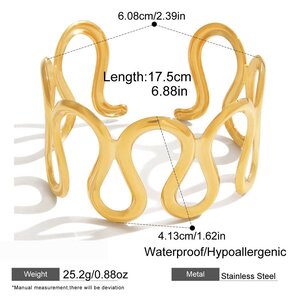 Pulseras De Acero Inoxidable Con Líneas Onduladas Clásicas Para Mujer, Resistentes Al Agua, Color Dorado, 1 Unidad h5 Imagen2