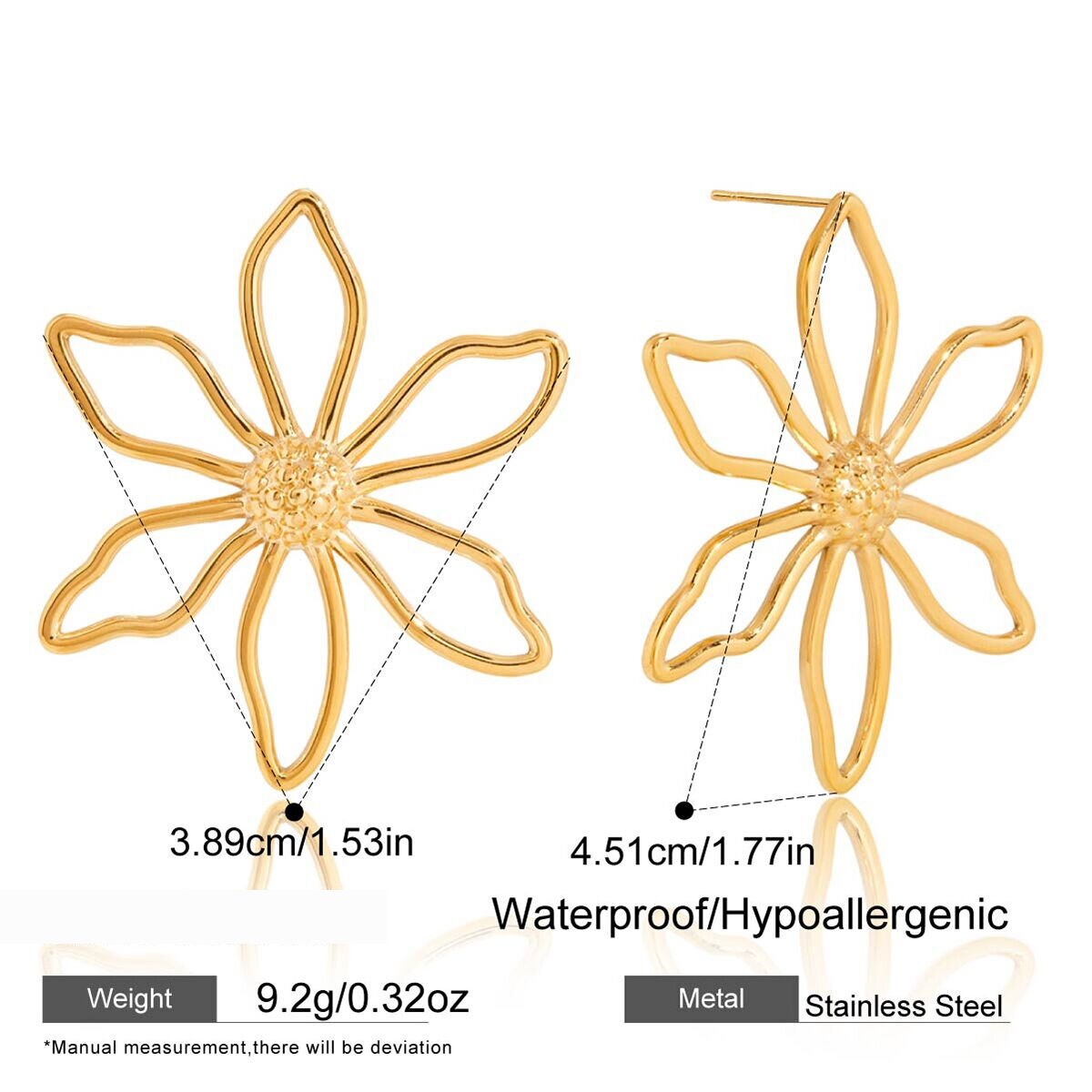 1 Pair Delicate Flower Lines Stainless Steel Waterproof Gold Color Women's Stud Earrings h5 Picture2