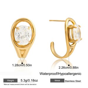 1 Pair Dazzling Droplet Stainless Steel Waterproof Gold Color Zircon Women's Stud Earrings h5 Picture2