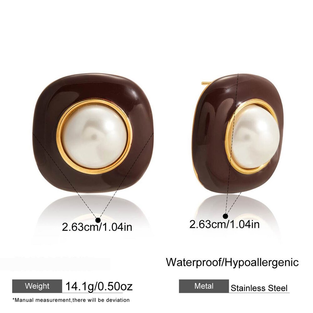 1 Pair Retro Square Stainless Steel Waterproof Gold Color Women's Stud Earrings Picture2