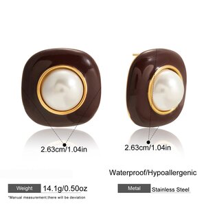 1 Pair Retro Square Stainless Steel Waterproof Gold Color Women's Stud Earrings h5 Picture2