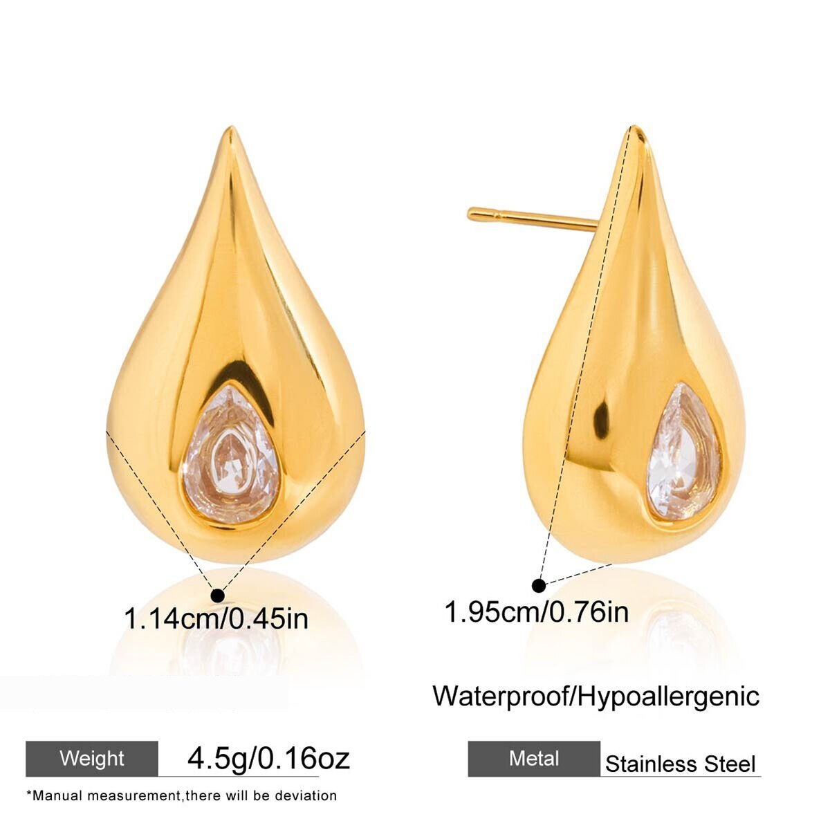 1 Paire De Boucles D'Oreilles Puces Luxueuses En Acier Inoxydable Étanche Couleur Or Pour Femme Image2