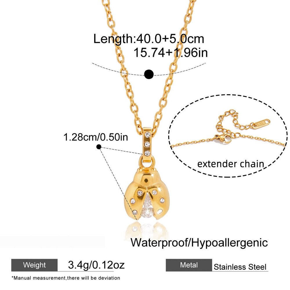 1 Stück Lebensechte Insekten-Anhänger-Halskette Aus Edelstahl, Wasserdicht, Goldfarben, Für Damen Bild2