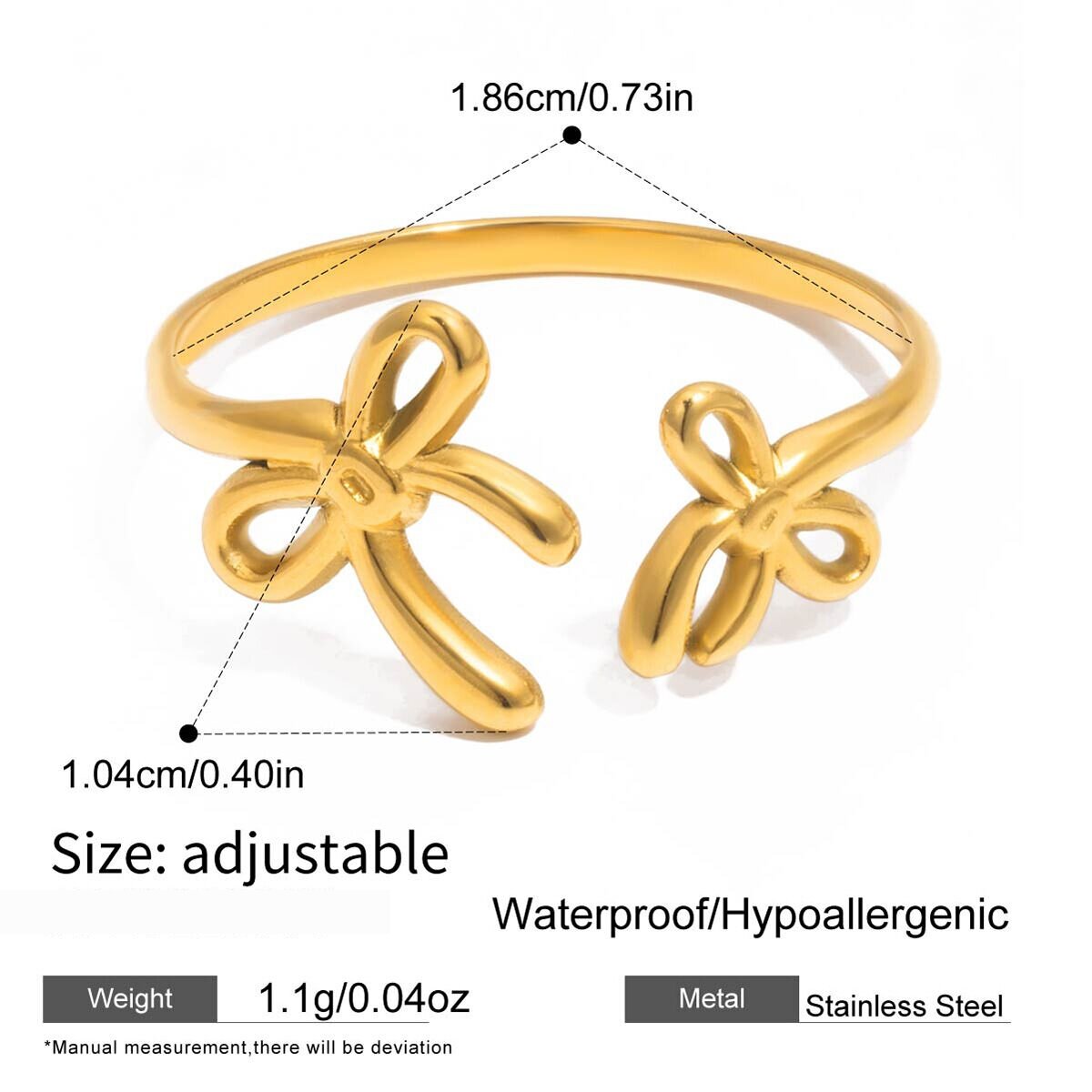 1 Piece Romantic Bow Knot Stainless Steel Waterproof Gold Color Statement Rings h5 Picture2