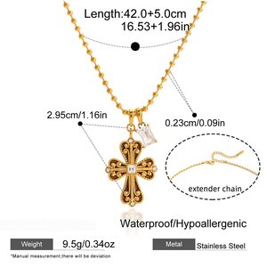 1 Piece Retro Cross Stainless Steel Waterproof Gold Color Zircon Women's Pendant Necklaces h5 Picture2