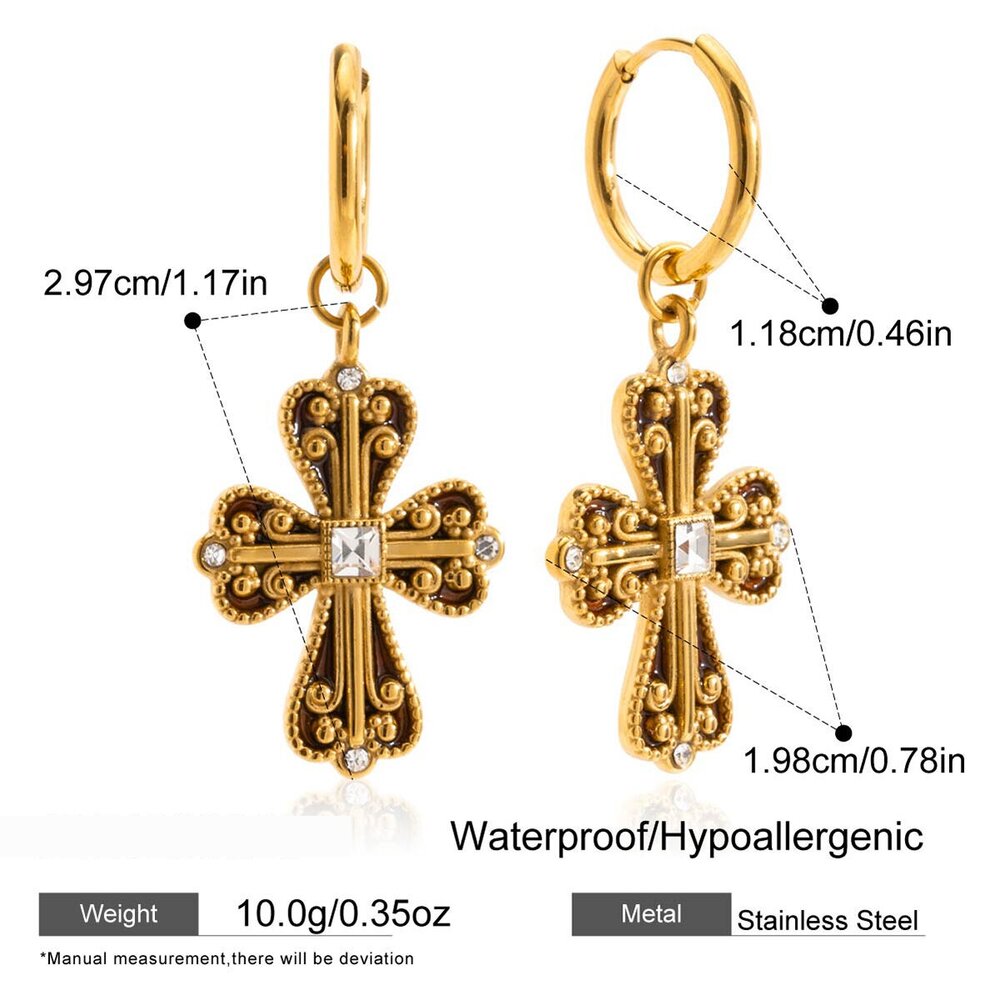 1 Pair Luxurious Cross Stainless Steel Waterproof Gold Color Women's Drop Earrings Picture2