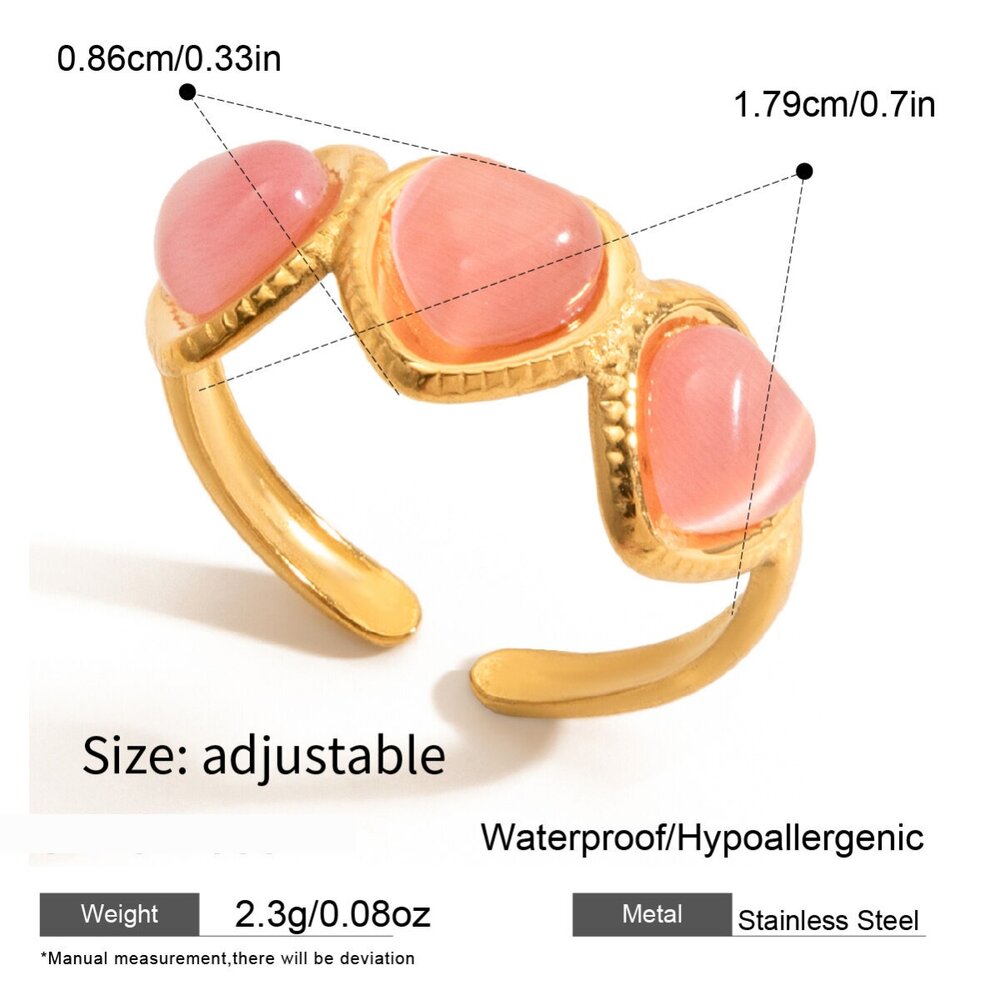 1 Piece Romantic Pink Heart Stainless Steel Waterproof Gold Color Statement Rings h5Picture2