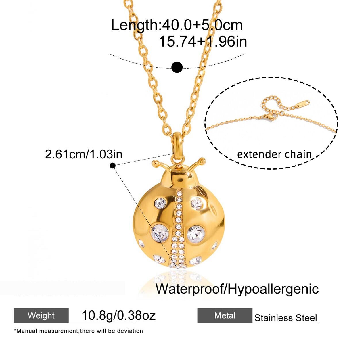 1 Piece Designed Beetles Stainless Steel Waterproof Gold Color Women's Pendant Necklaces 