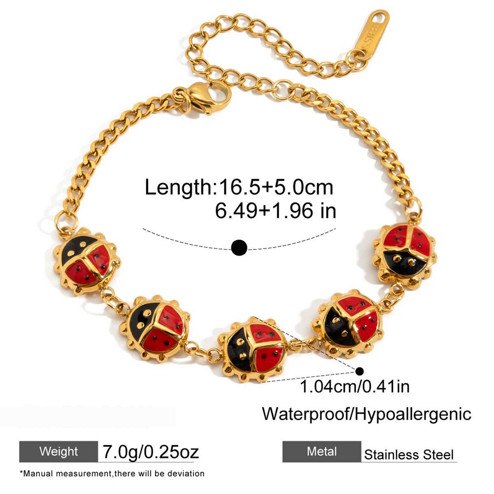 1 Piece Vivid Beetles Stainless Steel Waterproof Gold Color Women's Charm Bracelets Picture2