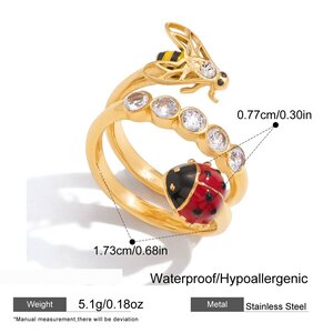 1 Piece Delicate Insect Stainless Steel Waterproof Gold Color Zircon Statement Rings h5 Picture2