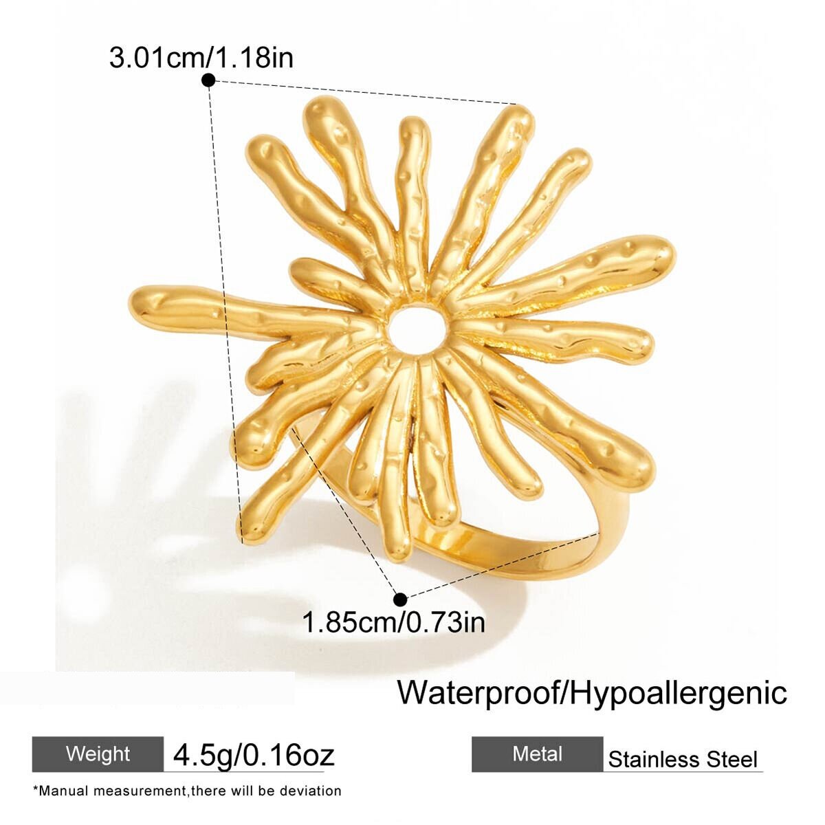 1 Piece Sun Solid Color Stainless Steel Waterproof Gold Color Statement Rings h5 Picture2