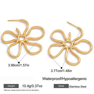 1 Pair Simple Line Flower Stainless Steel Waterproof Gold Color Women's Dangle Earrings h5 Picture2
