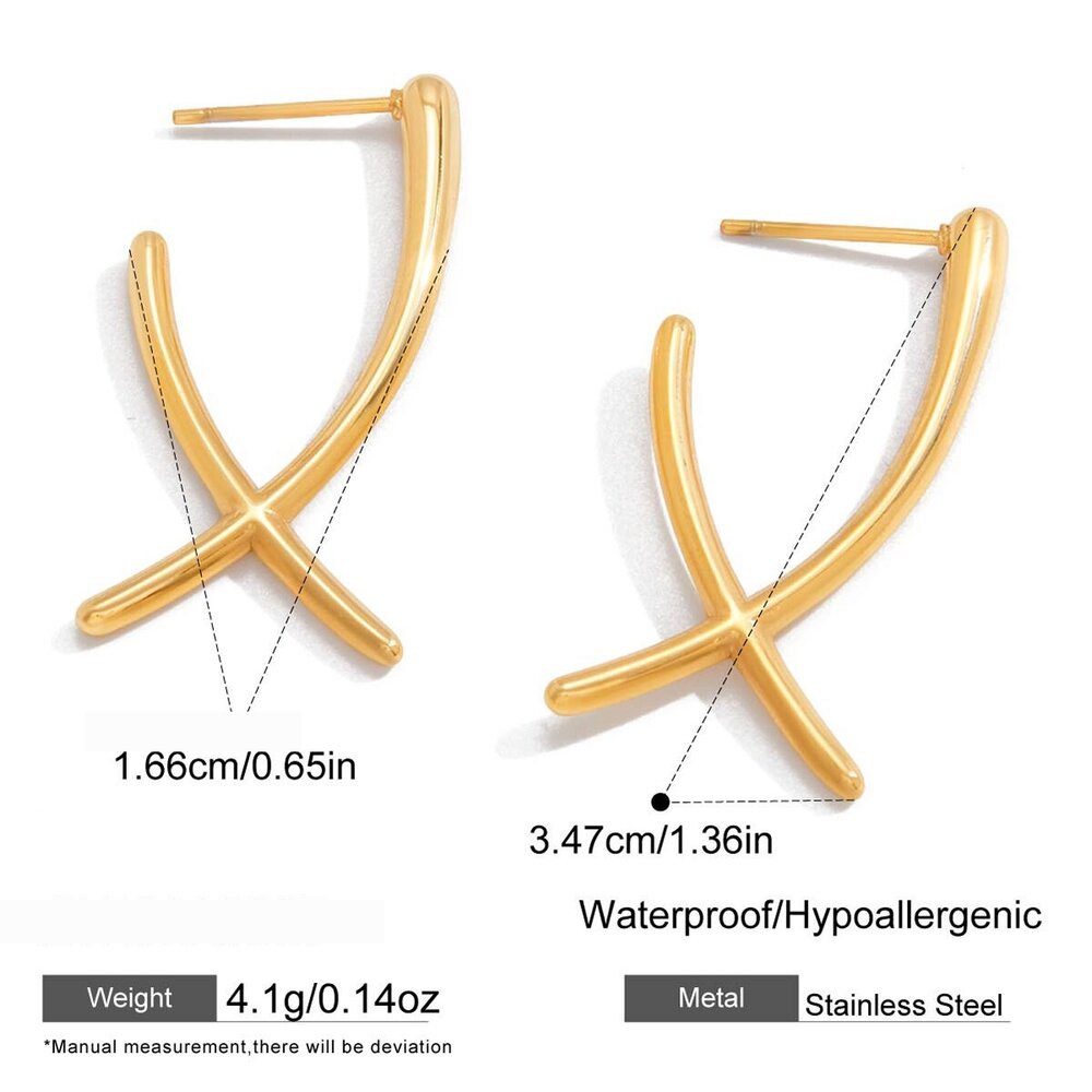 1 Pair Minimalist Cross Lines Stainless Steel Waterproof Gold Color Women's Stud Earrings Picture2