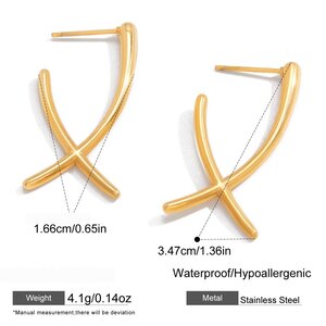 1 Pair Minimalist Cross Lines Stainless Steel Waterproof Gold Color Women's Stud Earrings h5 Picture2