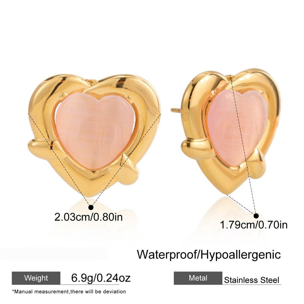 1 Pair Romantic Heart Stainless Steel Waterproof Gold Color Women's Stud Earrings Picture2