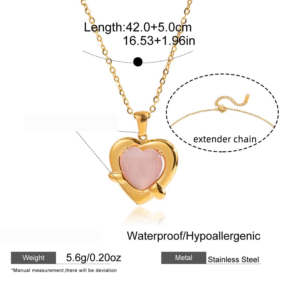 1 Piece Sophisticated Pink Heart Stainless Steel Waterproof Gold Color Women's Pendant Necklaces Picture2
