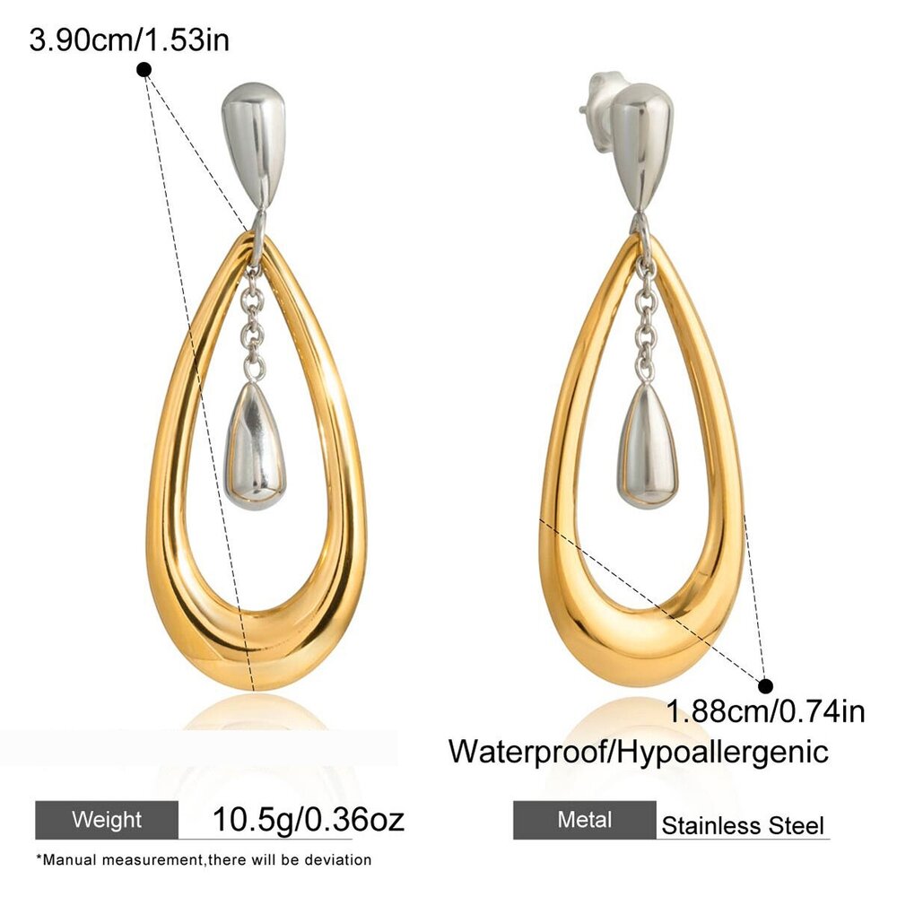 1 Pair Exquisite Mixed Gold Color And Silver Colors Stainless Steel Waterproof Gold Color Women's Drop Earrings Picture2