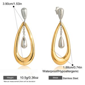 1 Pair Exquisite Mixed Gold Color And Silver Colors Stainless Steel Waterproof Gold Color Women's Drop Earrings h5 Picture2