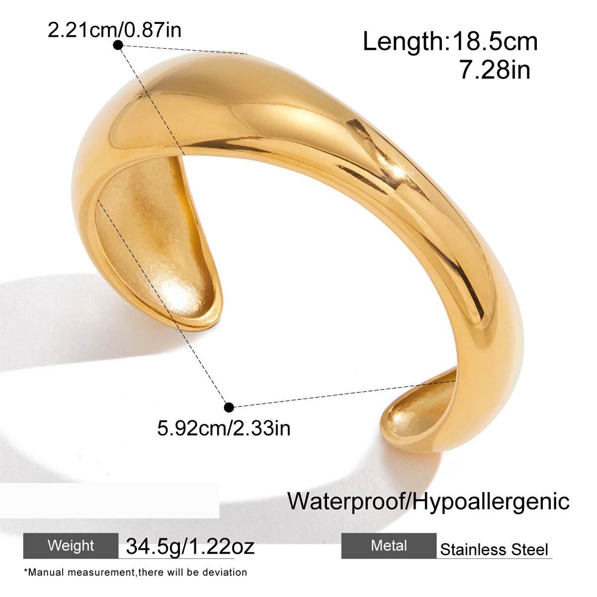 1 Piece Irregular Shape Stainless Steel Waterproof Gold Color Women's Cuff Bracelets Picture2