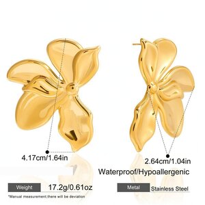 Sophisticated Flower Stainless Steel Waterproof Gold Color Women's Jewelry Sets h5 Picture2