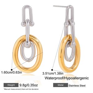 1 Pair Circle Mixed Gold&Silver Colors Stainless Steel Waterproof Women's Drop Earrings h5 Picture2