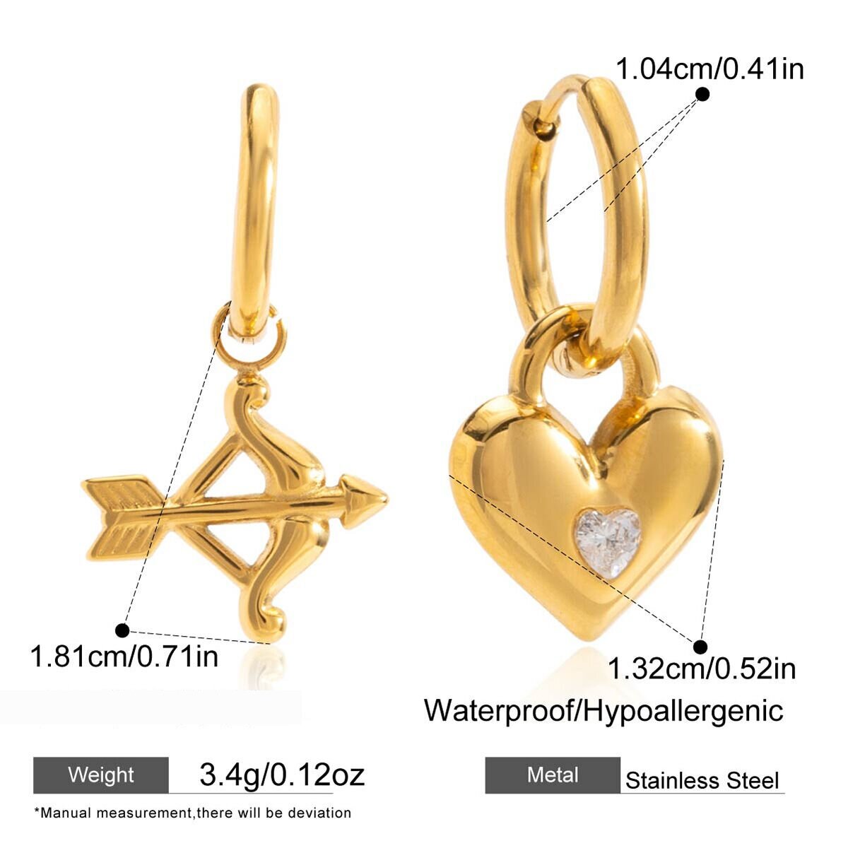1 Pair Cupid's Arrow Stainless Steel Waterproof Gold Color Women's Drop Earrings h5 Picture2