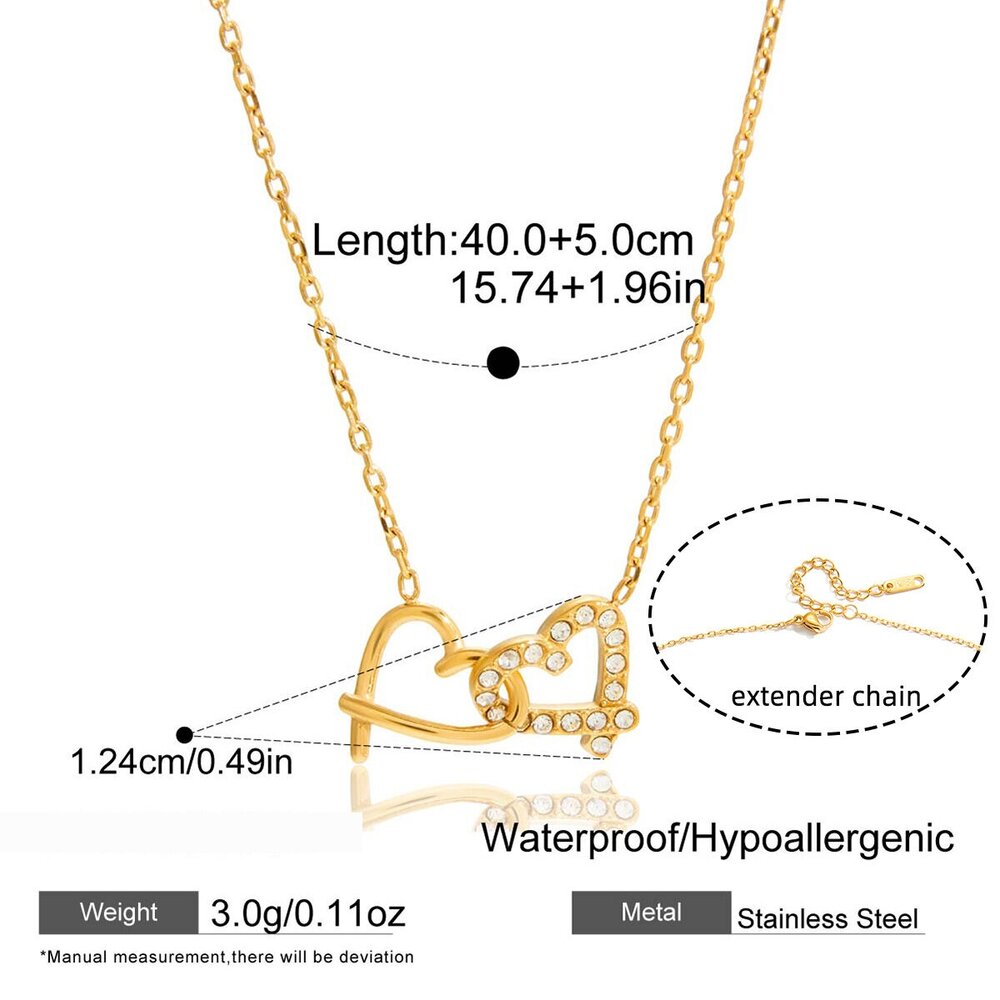1 Piece Romantic Double Heart Stainless Steel Waterproof Gold Color Zircon Women's Pendant Necklaces Picture2