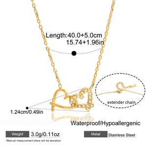 1 Piece Romantic Double Heart Stainless Steel Waterproof Gold Color Zircon Women's Pendant Necklaces h5 Picture2