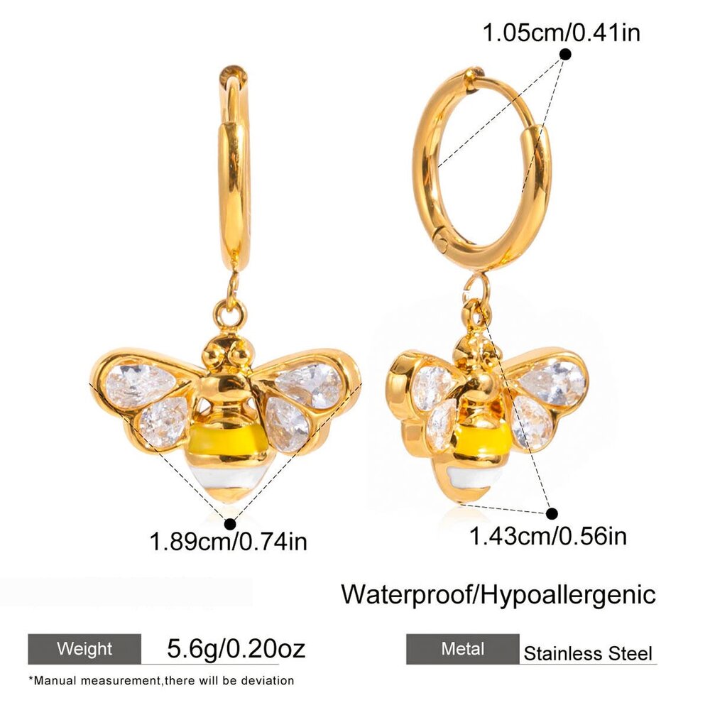 1 Paire De Colliers Pendentifs Abeille Exquis En Acier Inoxydable Étanche Couleur Or Avec Zircon Pour Femmes Image2