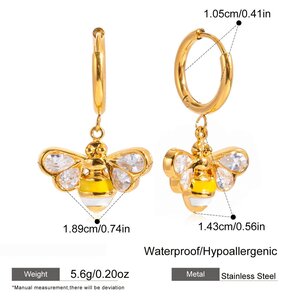1 Paire De Colliers Pendentifs Abeille Exquis En Acier Inoxydable Étanche Couleur Or Avec Zircon Pour Femmes h5 Image2