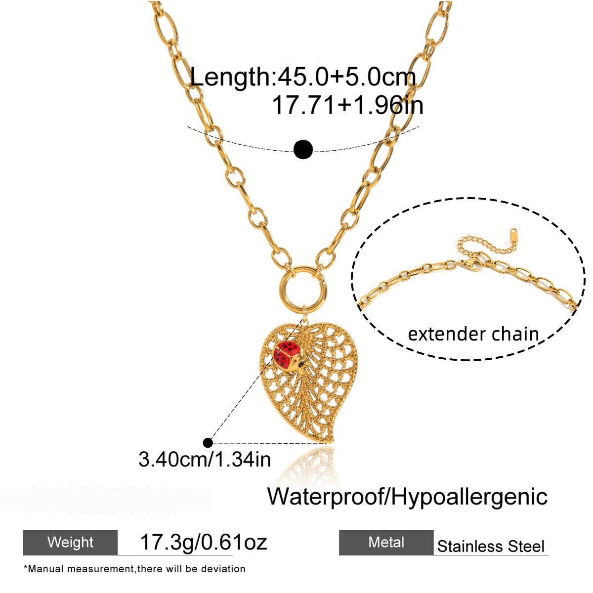 1 Piece Leaf&Beetle Stainless Steel Waterproof Gold Color Women's Pendant Necklaces h5 Picture2