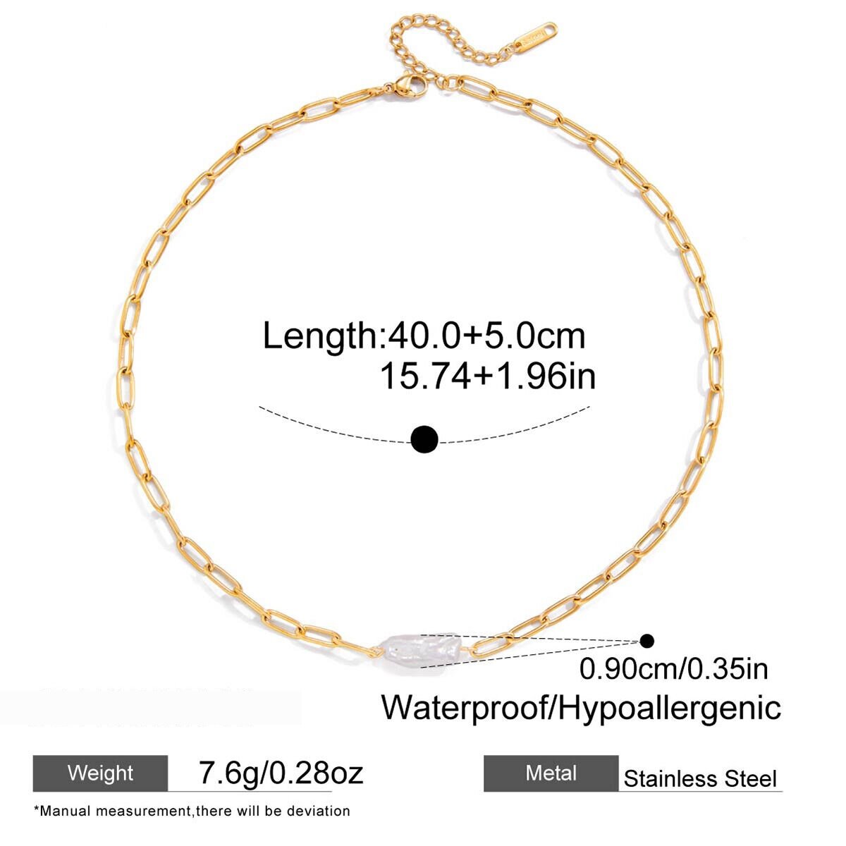 1 Piece Elegant Pearl Stainless Steel Waterproof Gold Color Women's Chain Necklaces h5 Picture2
