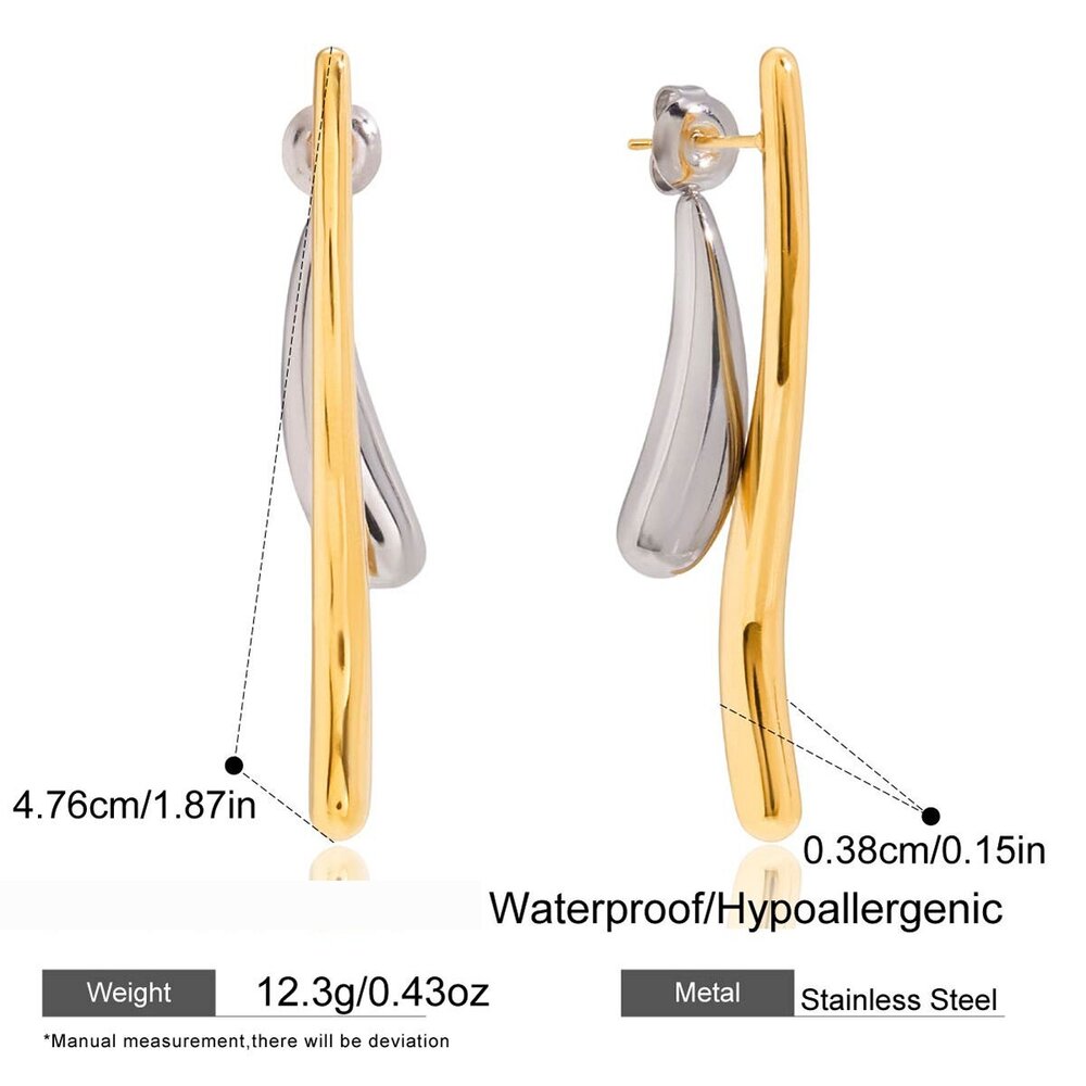 1 Pair Daily Gold&Silver Colors Stainless Steel Waterproof Women's Stud Earrings Picture2