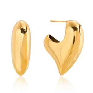 1 Pair Romantic Chunky Heart Stainless Steel Waterproof Gold Color Women's Stud Earrings h5
