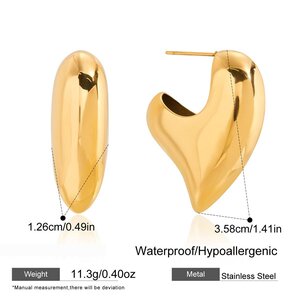 1 Pair Romantic Chunky Heart Stainless Steel Waterproof Gold Color Women's Stud Earrings h5 Picture2